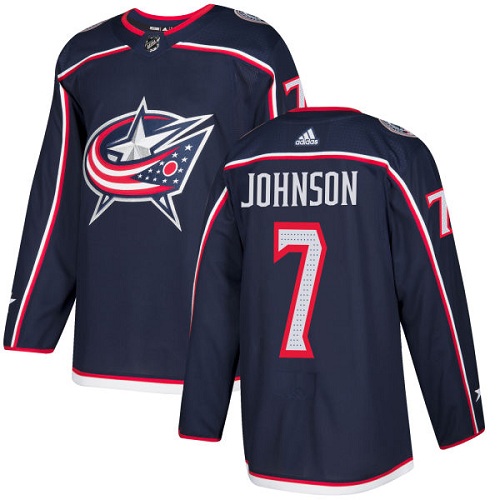 Adidas Blue Jackets #7 Jack Johnson Navy Blue Home Authentic Stitched Youth NHL Jersey - Click Image to Close